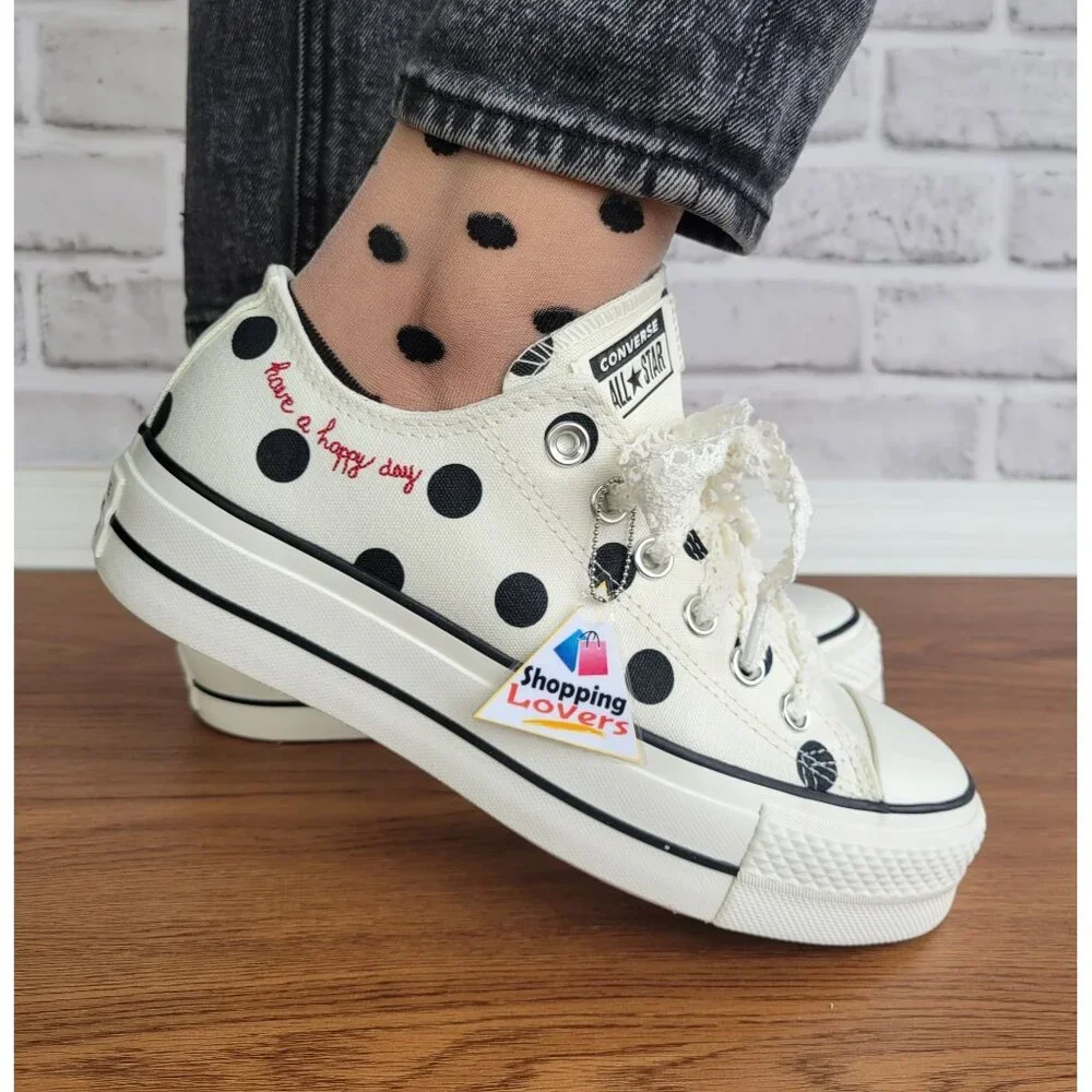 ❤️Converse Chuck Taylor Lift Platform Polka Dots 9.5 Women Shoes White A10689C❤️_8